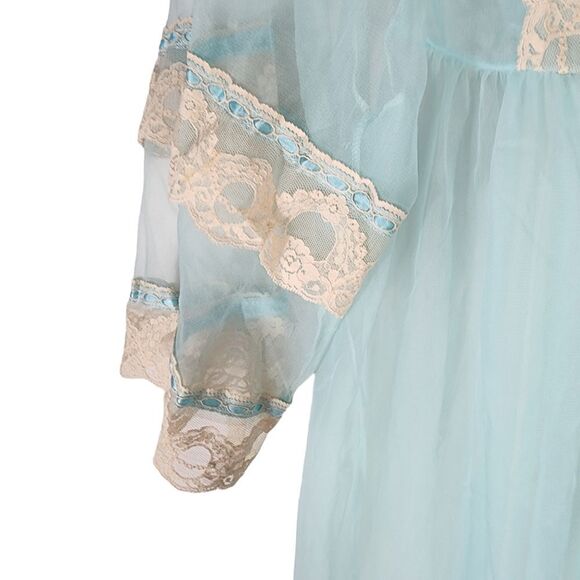 Top Form Vintage 60s Baby Blue Lace Trim Peignoir Style Nightgown - Picture 6 of 6